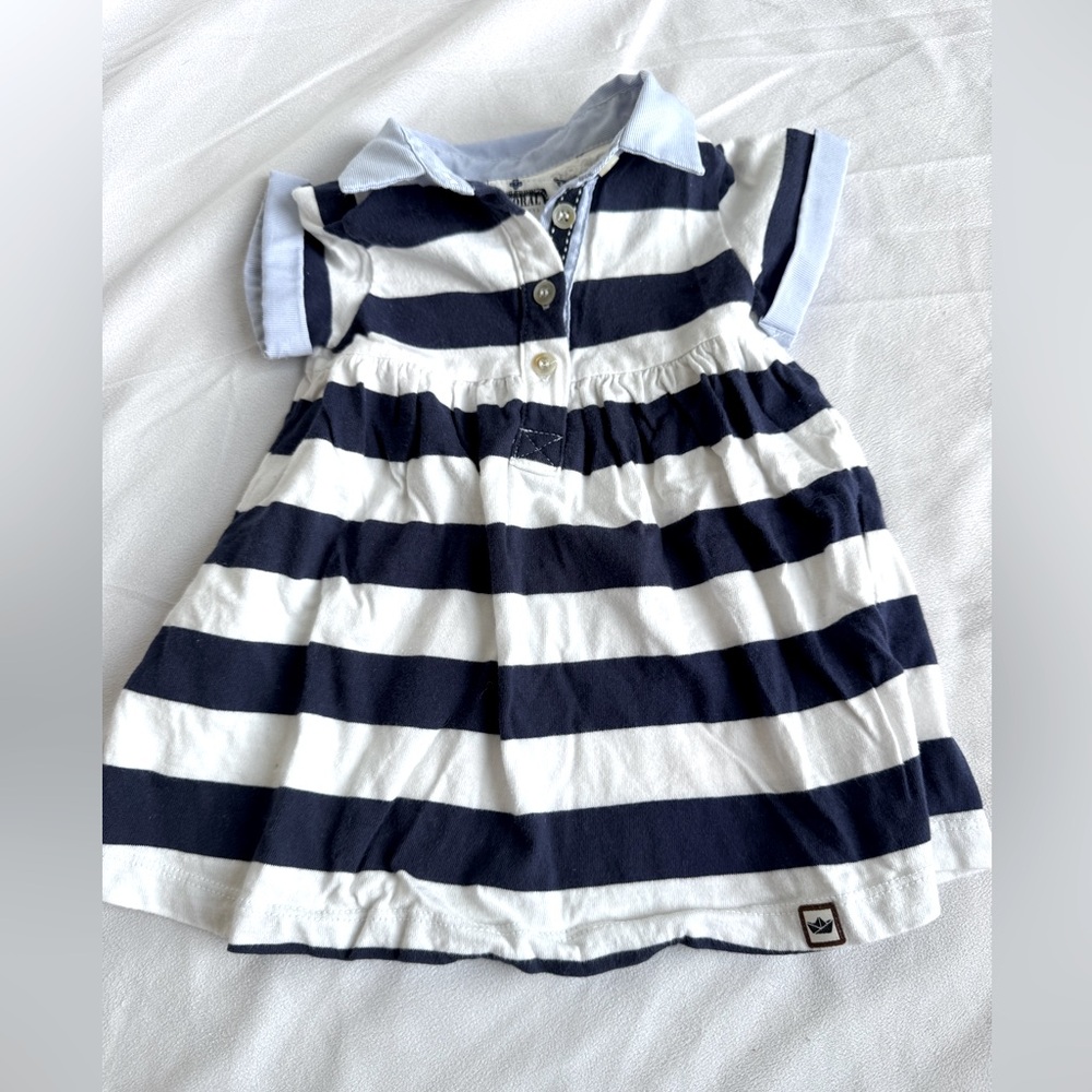 Mayoral Girls Dress 6 months 100%‎ Cotton Blue White Stripe Nautical Preppy